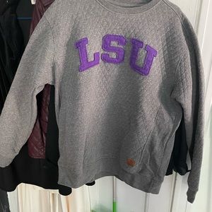 LSU quilted pullover sweatshirt.